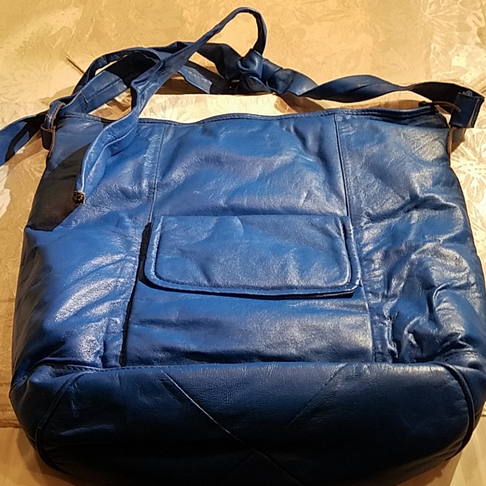 Blue leather shoulder bag